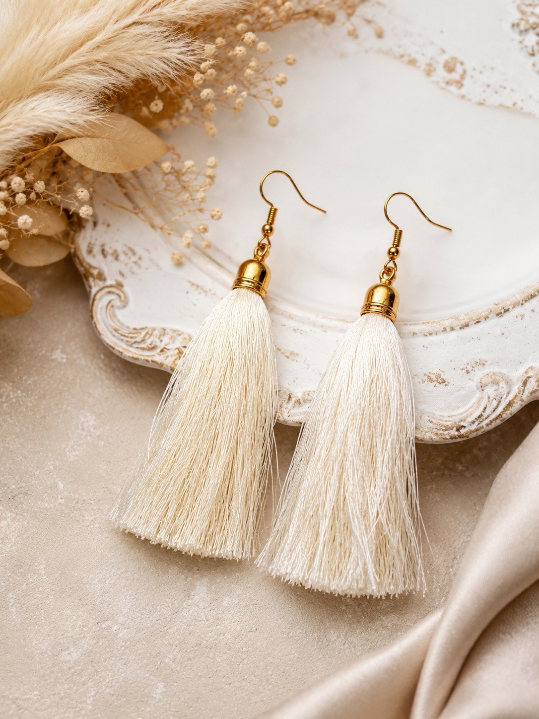 Ivory Tassel Drop Earrings Gift Box Included Ready to Gift Elegant Boho