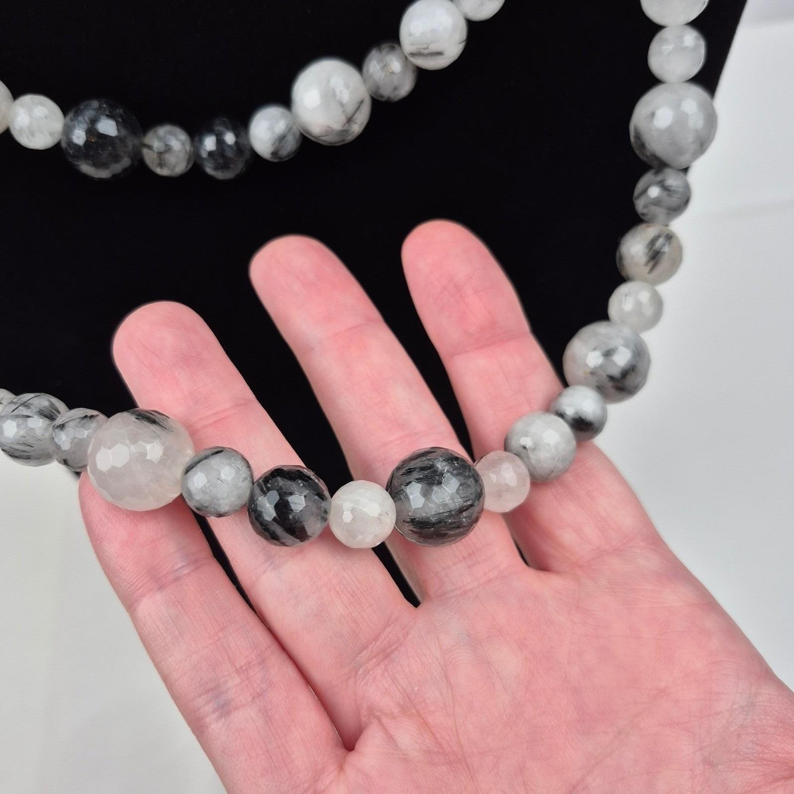 DTR Jay King Beaded Necklace Women 36″ Gray White Black Gemstone Long Strand 925