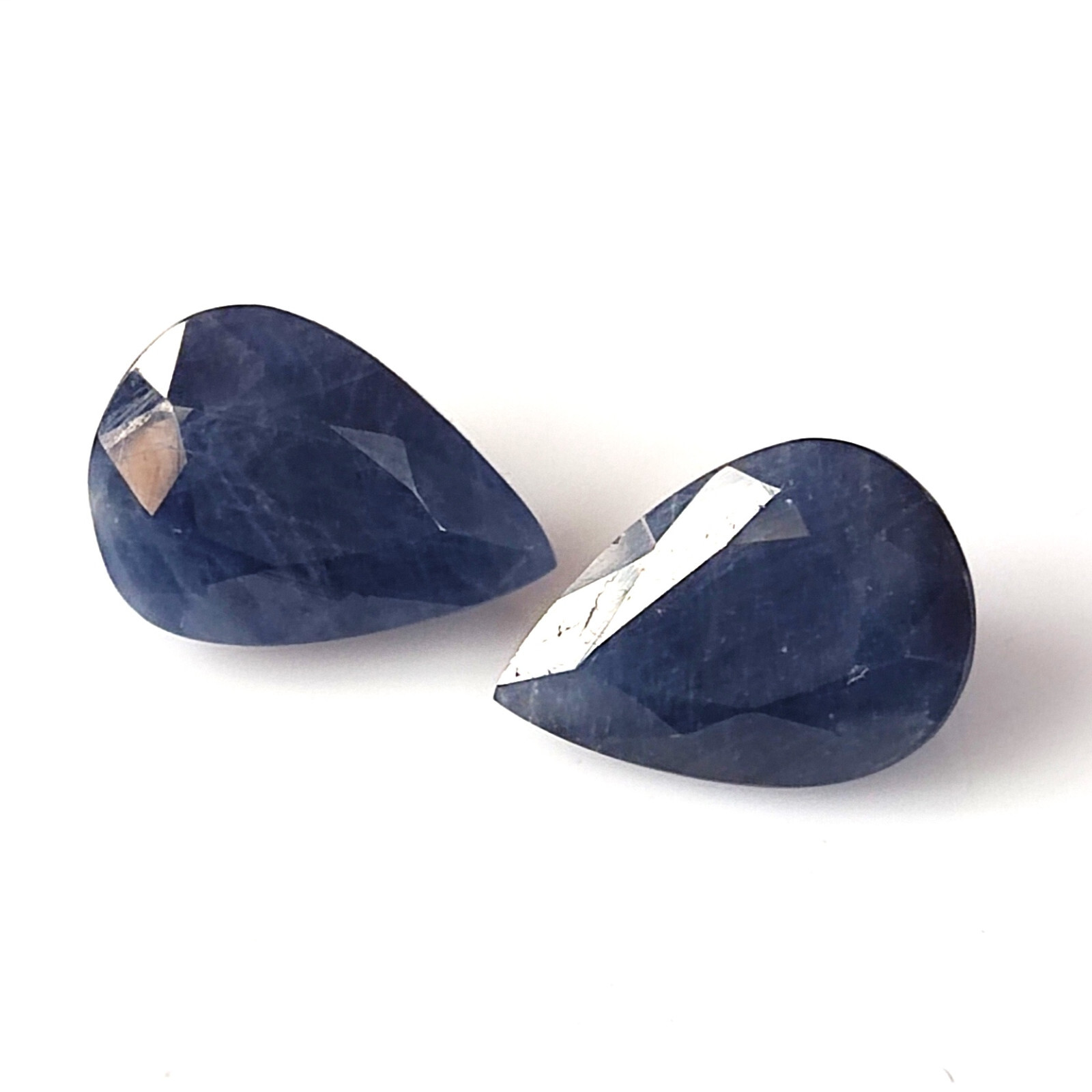 Pair Blue Sapphire Burma Unheated 14X10 mm Pear Natural Faceted Stone 13.45 CTS