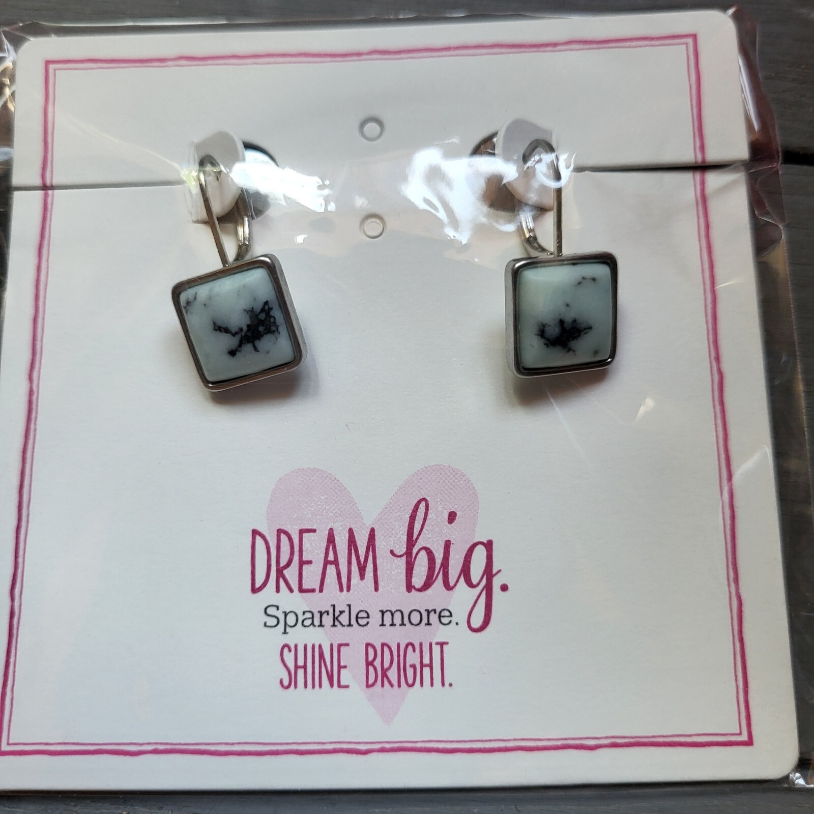 New Thirty One Dream Big Blue Marbled Earrings Leverback Silver Tone 1” Square