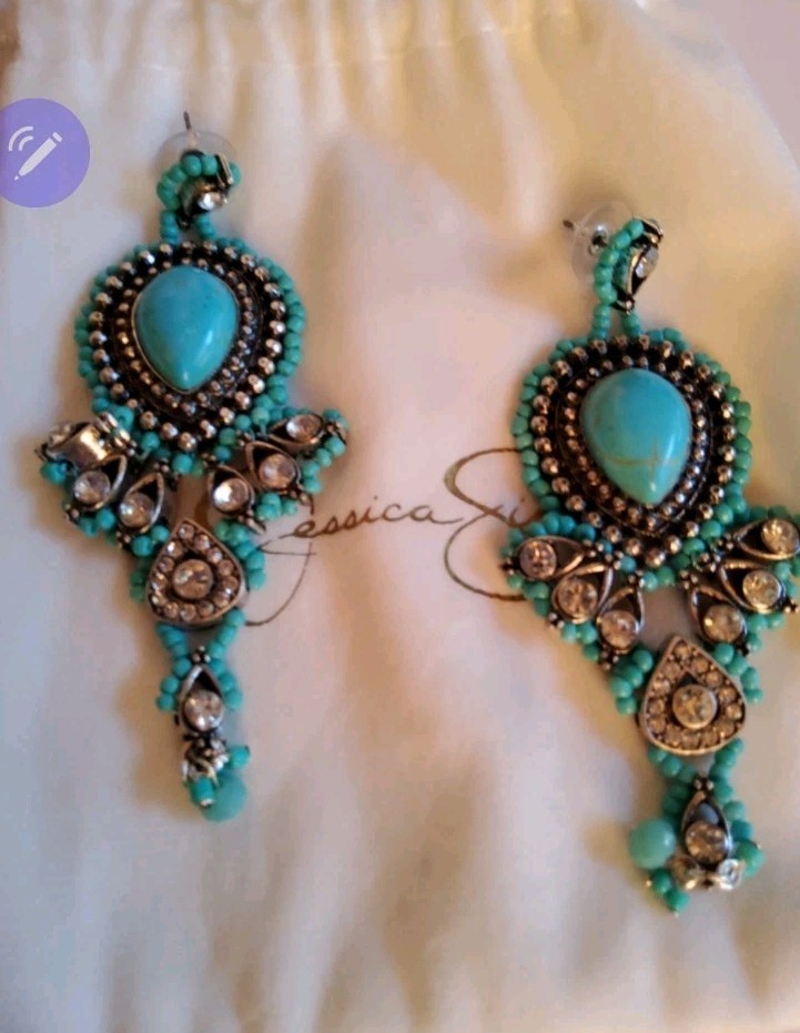 Jessica Simpson Faux Turqouise Beaded Stone Chandalier Earrings