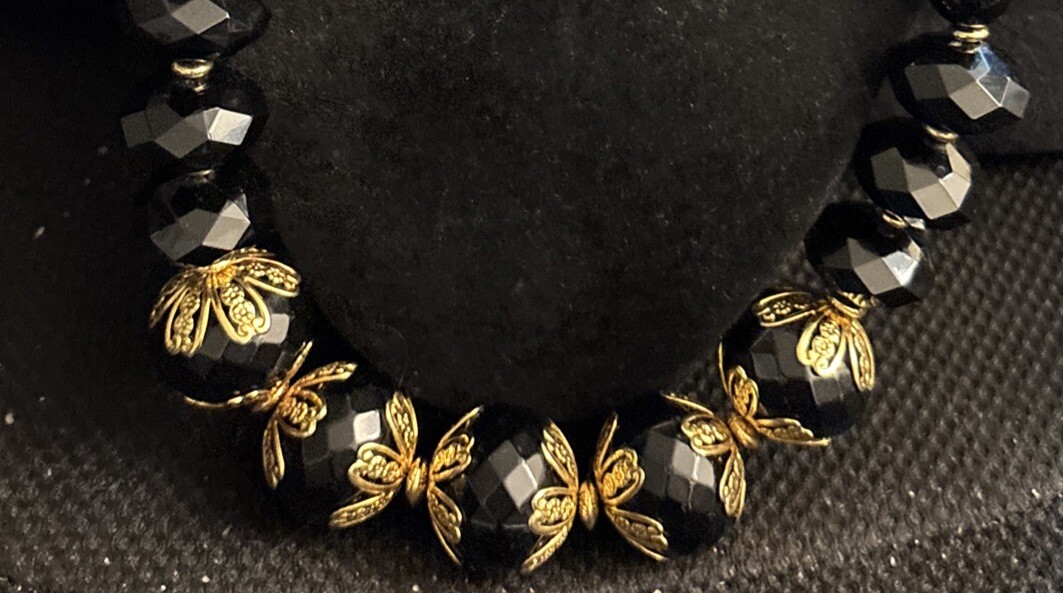 Signed LYDELL NYC Statement Necklace Black beaded 25”