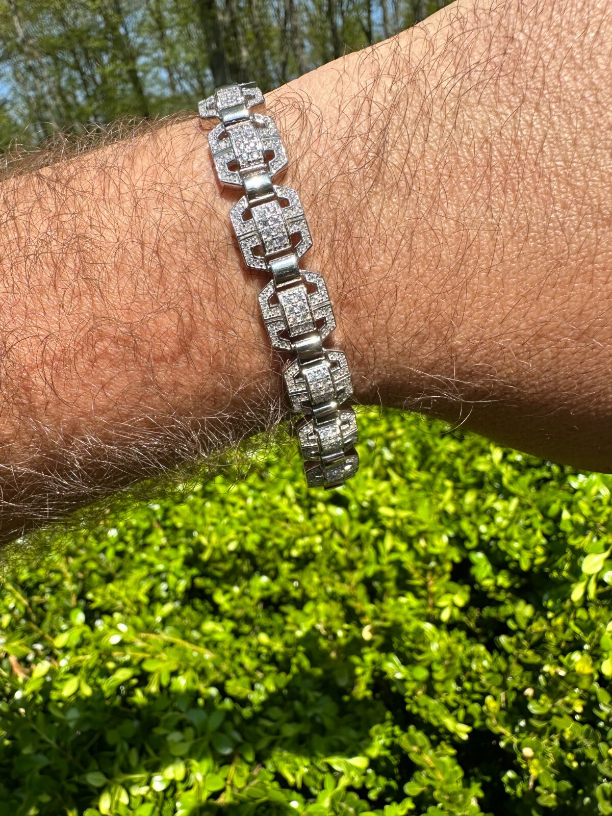 Men’s Moissanite Custom Link Real 925 Sterling Silver Bracelet Passes Tester
