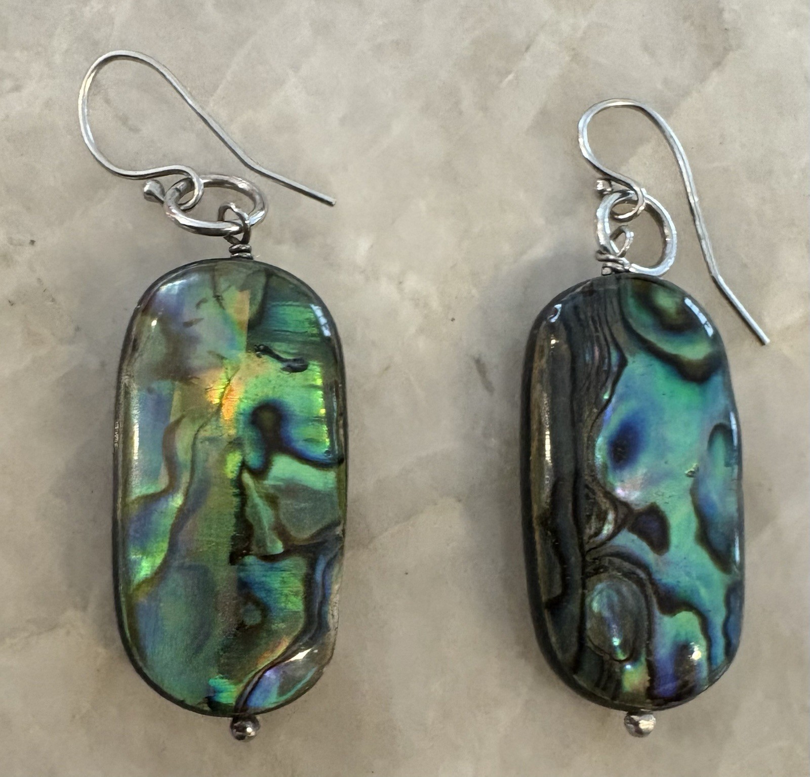 Gorgeous Abalone Dangling Earrings Stamped 925 Sterling Silver Vintage