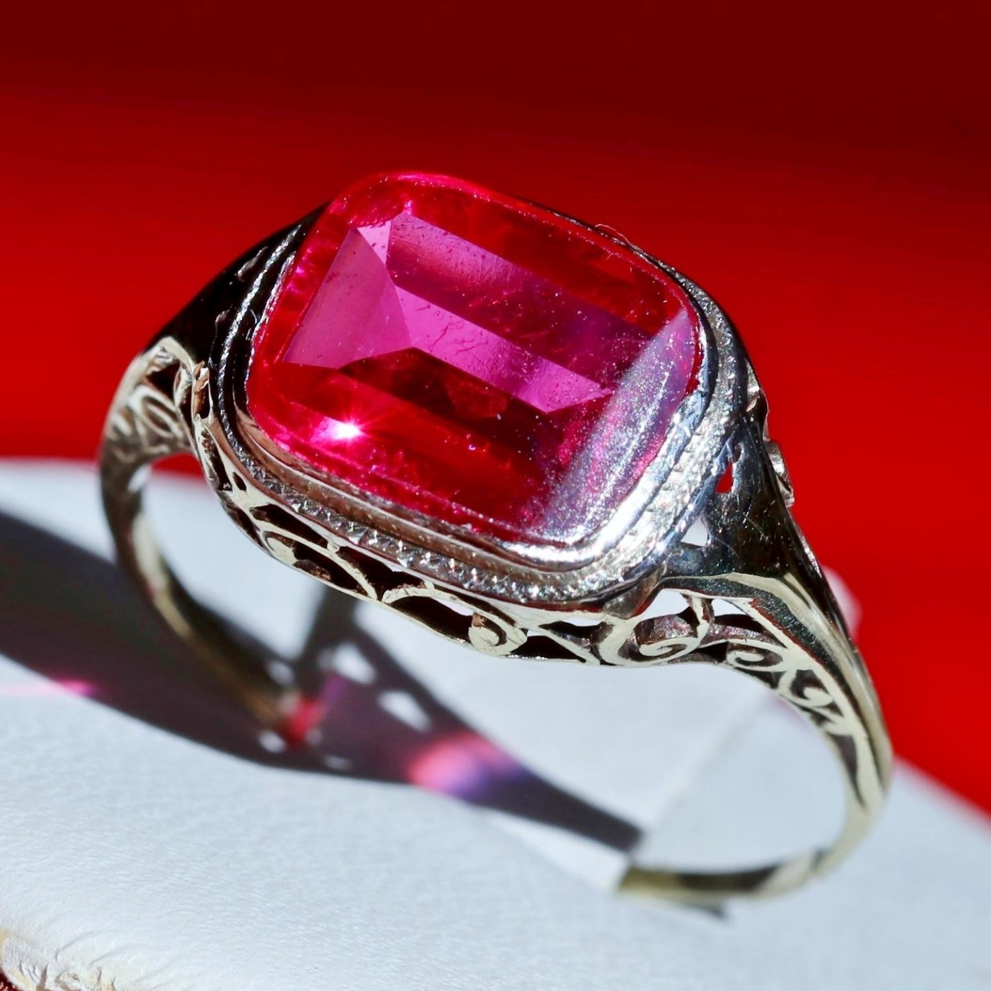 14k white gold ring 2.70ct lab created ruby solitaire size 7 antique 2.00g N3629
