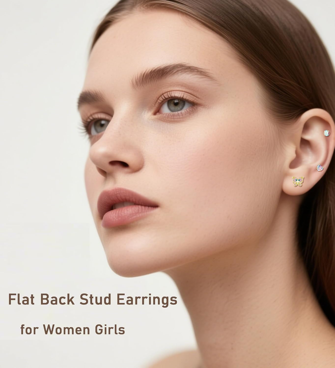 4Pairs Hypoallergenic Earrings for Women 14K Gold Flat Back Earrings 20G Screw B