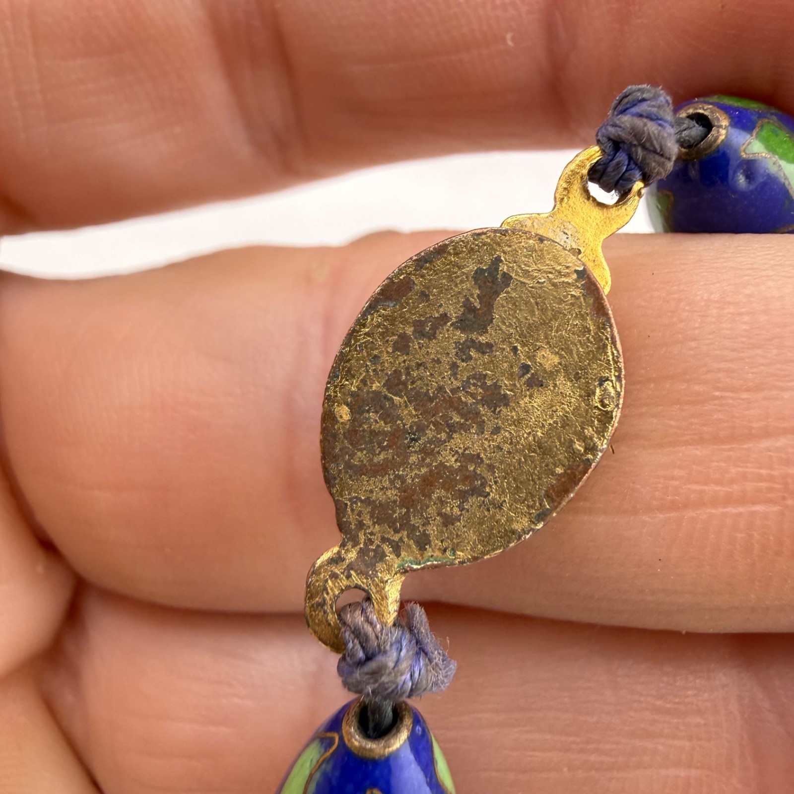 Vintage Chinese Export Cloisonné Beaded Necklace Cobalt Blue 27”