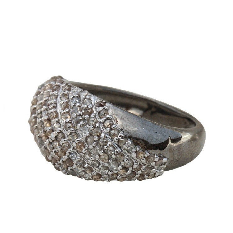 Genuine Vintage Pave Diamond Dome Ring in Sterling Silver 925 Unisex Ring
