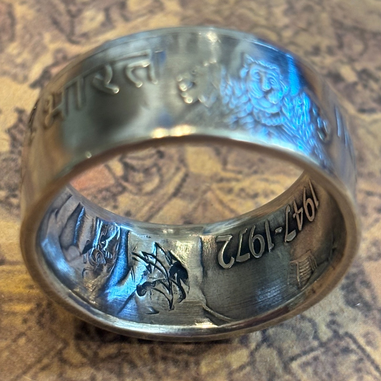 EXCLUSIVE SILVER India Ashoka Lion 10 Rupees COIN RING 1972 SIZE 5-18 Heirloom