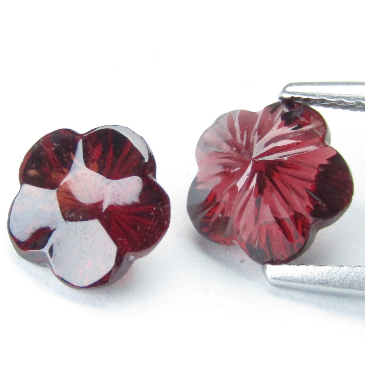 3.78Cts Nice Natural Almandine Garnet 7.8mm Flower Shape Carving Matching Pair