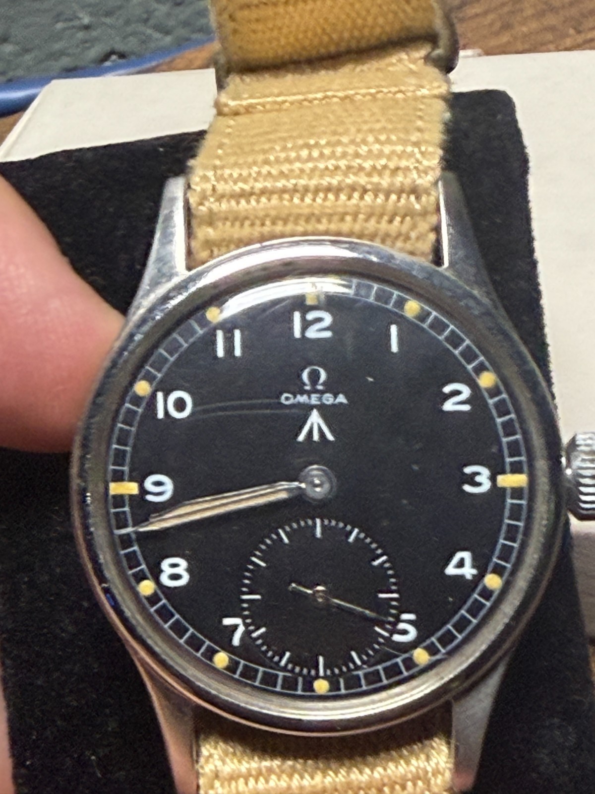 WWII Omega W.W.W. Dirty Dozen Watch Excellent Patina Dial AF0210 Strap