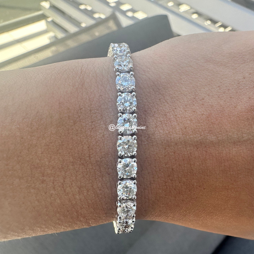 13.75 Carat Round Lab Grown Diamond Tennis Bracelet 6.50 Inch 10K Gold