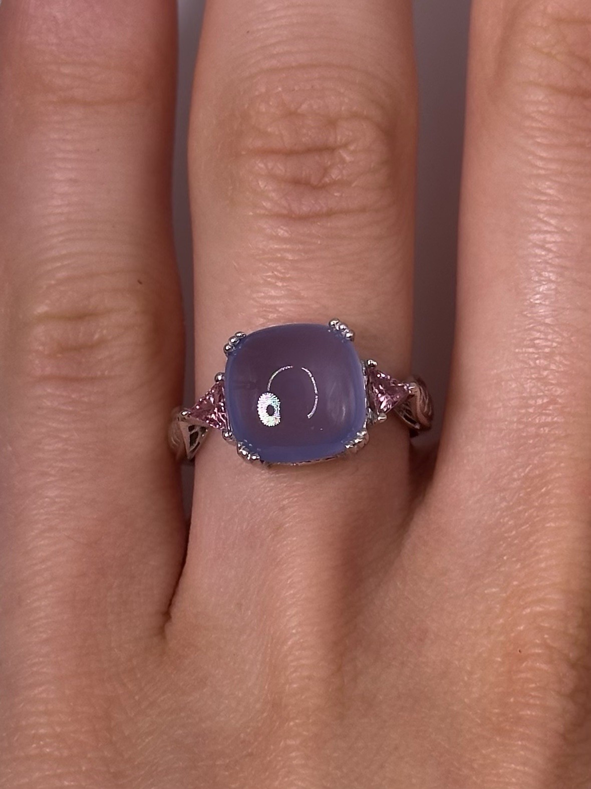 Effy BH 14K White Gold Blue Chalcedony Natural Diamond Pink Tourmaline Ring Sz 7