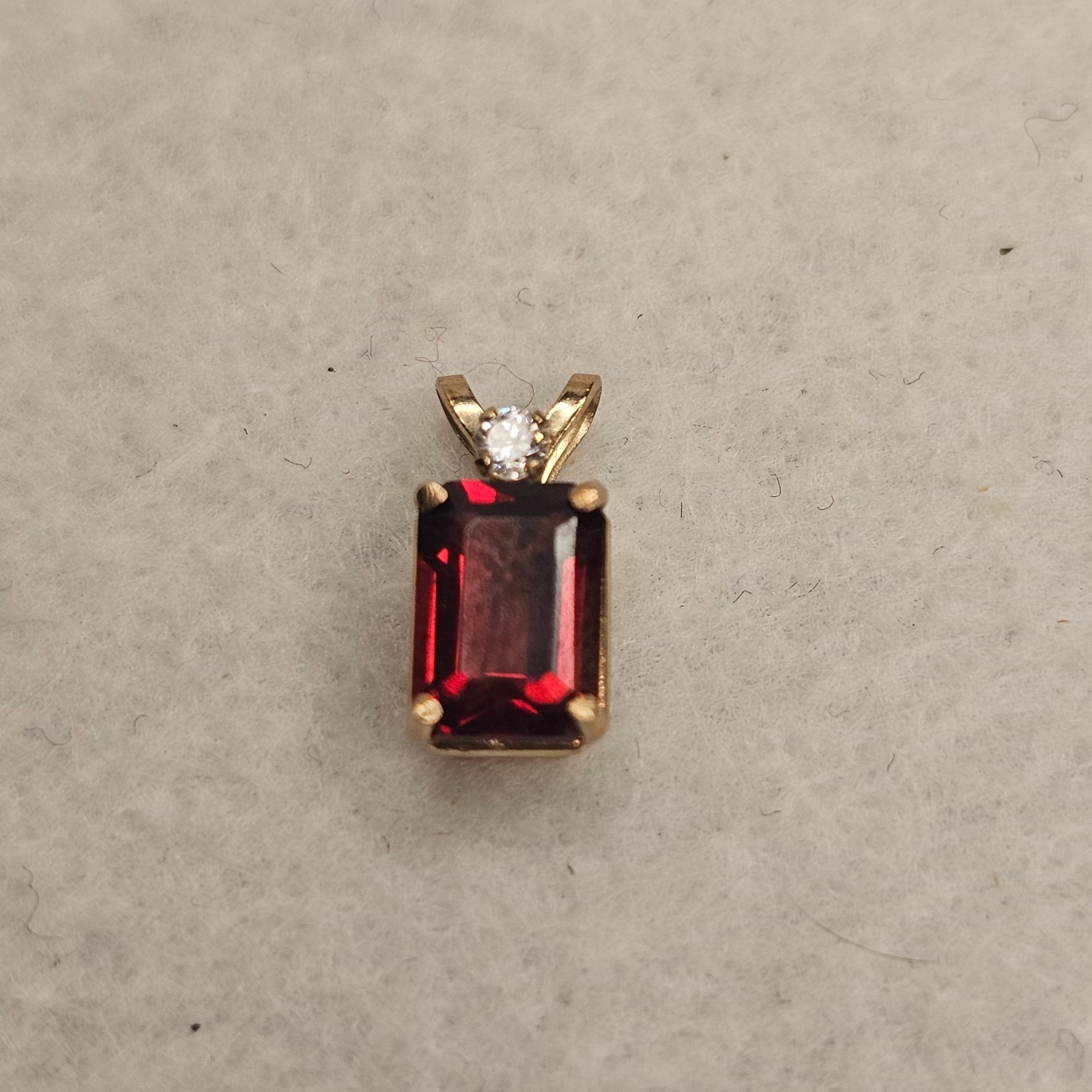 Vintage 10K Gold Emerald Cut Garnet Pendant 7x5mm January Birthstone Estate