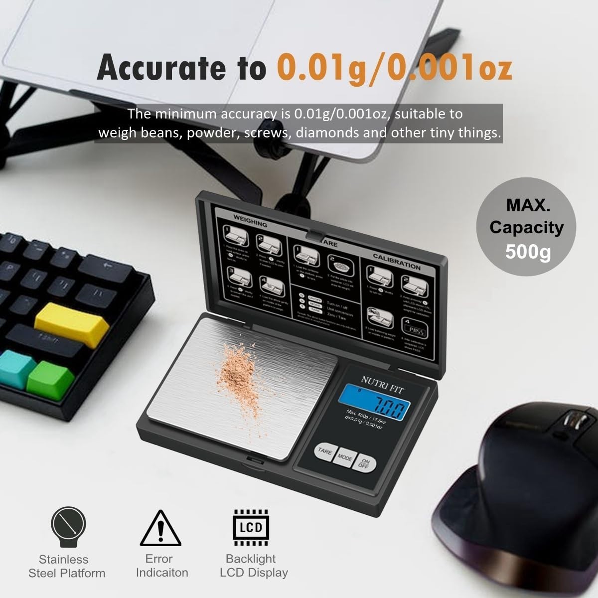 Lightweight 500g Digital Scale – Auto Shut Off & TARE Function for Ease of Use