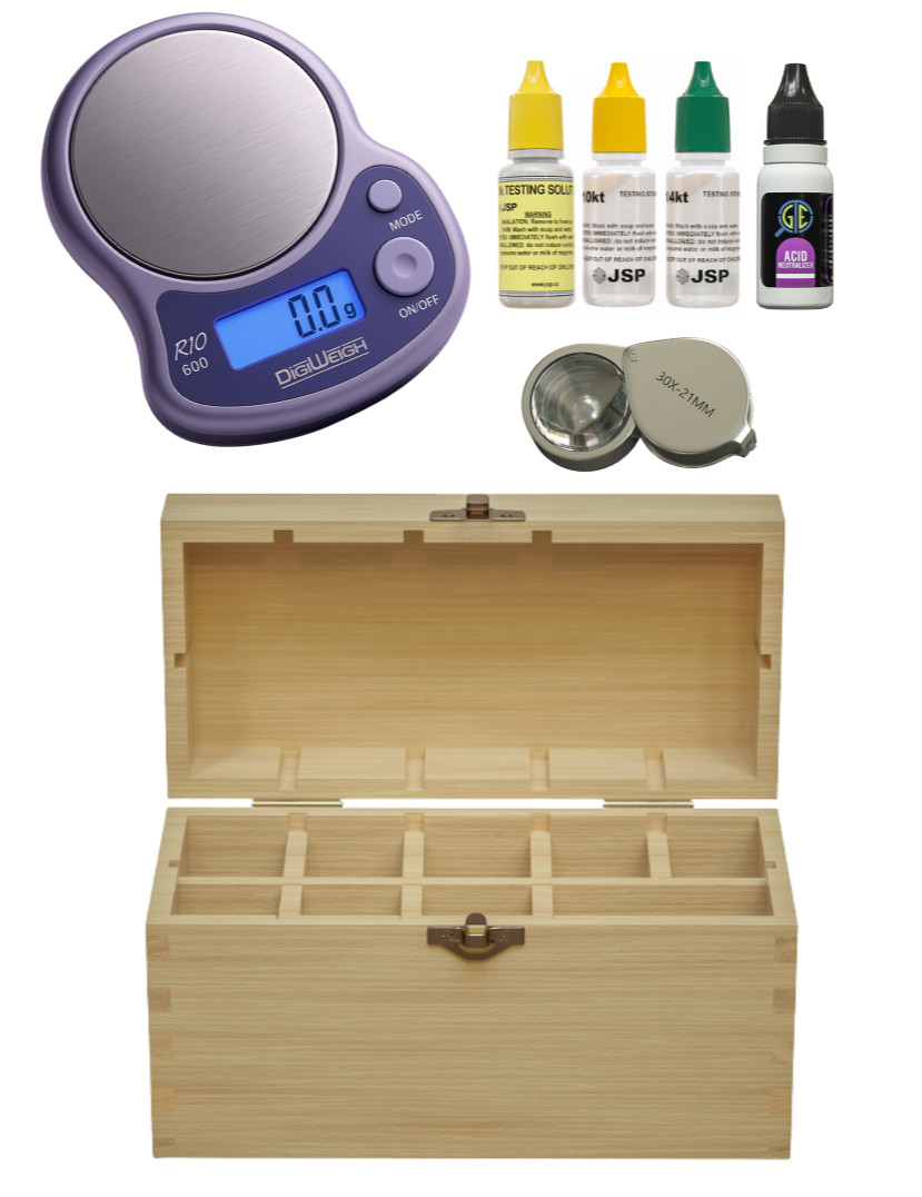 Gold Jewelry Acid Test Kit 9k 10k 14k + Digtal Scale & 30x Loupe + Storage Box