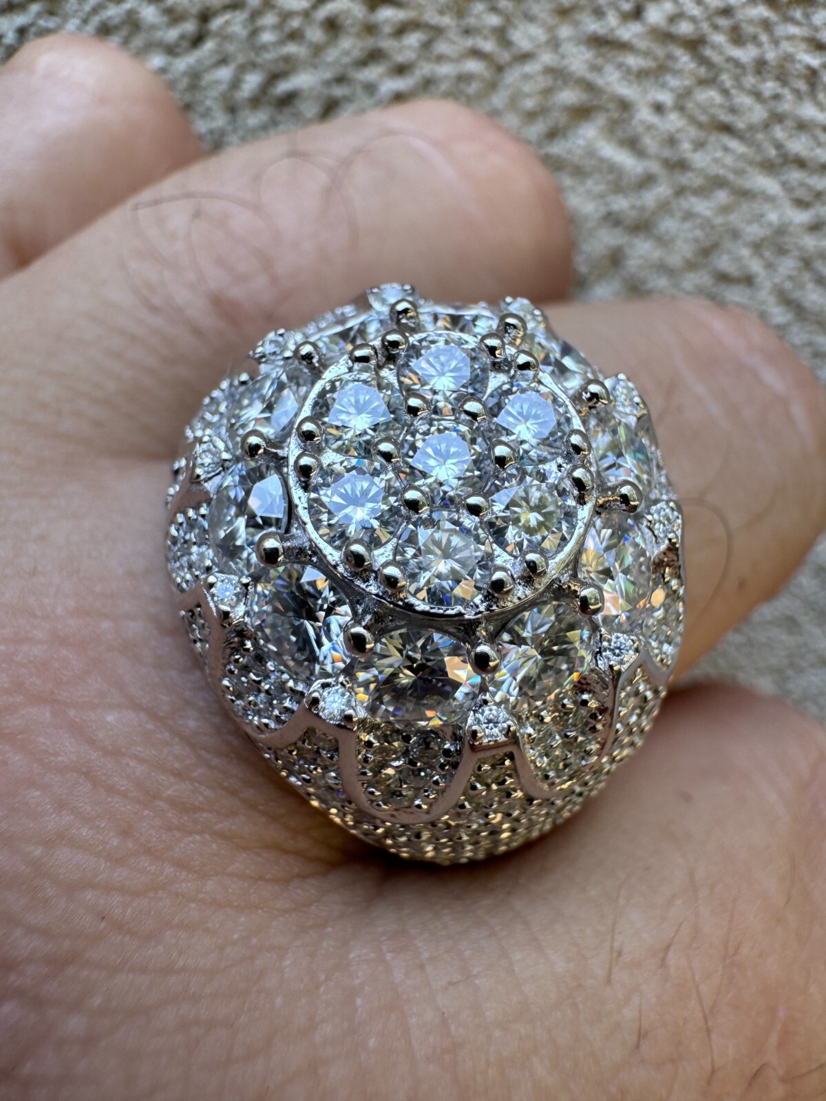 MOISSANITE Rapper Large Stone Dome Iced Hip Hop Ring 925 Silver Bust Down