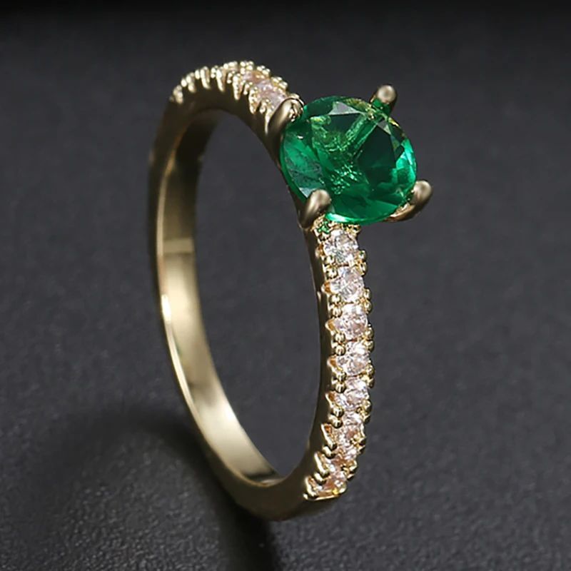 Women Cubic Zirconia Ring Green Crystal Rings Party Lady Engagement Jewelry 1Pc