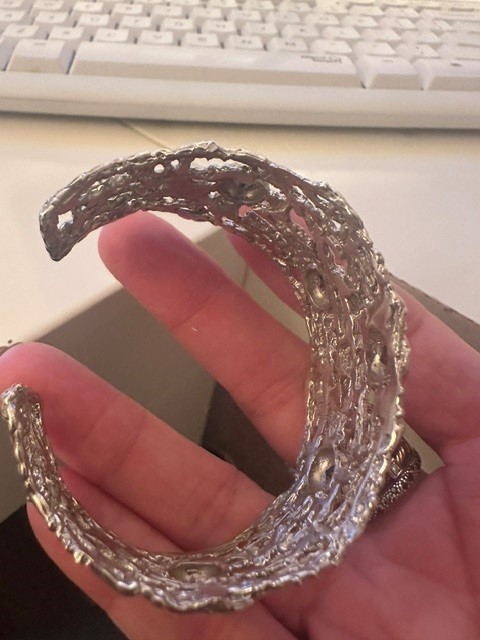 Brutalist Silver Wide Woven Design Cuff with Amethysts, Excellent Condition
