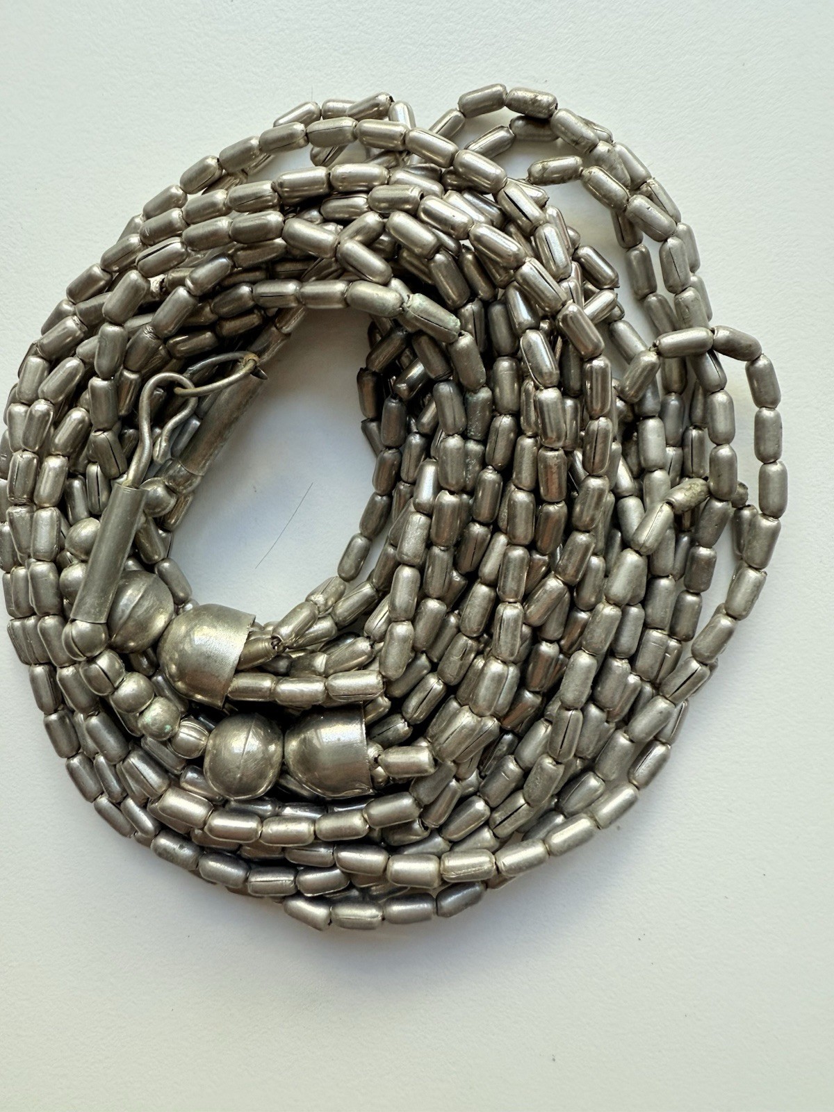 Vintage 8 Strand Elongated Metal Bead Necklace (2942)