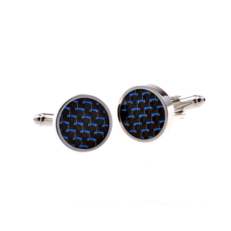 Carbon Fiber Blue and Black 2 Cufflinks and 4 Studs Tuxedo Set Bulk Packed