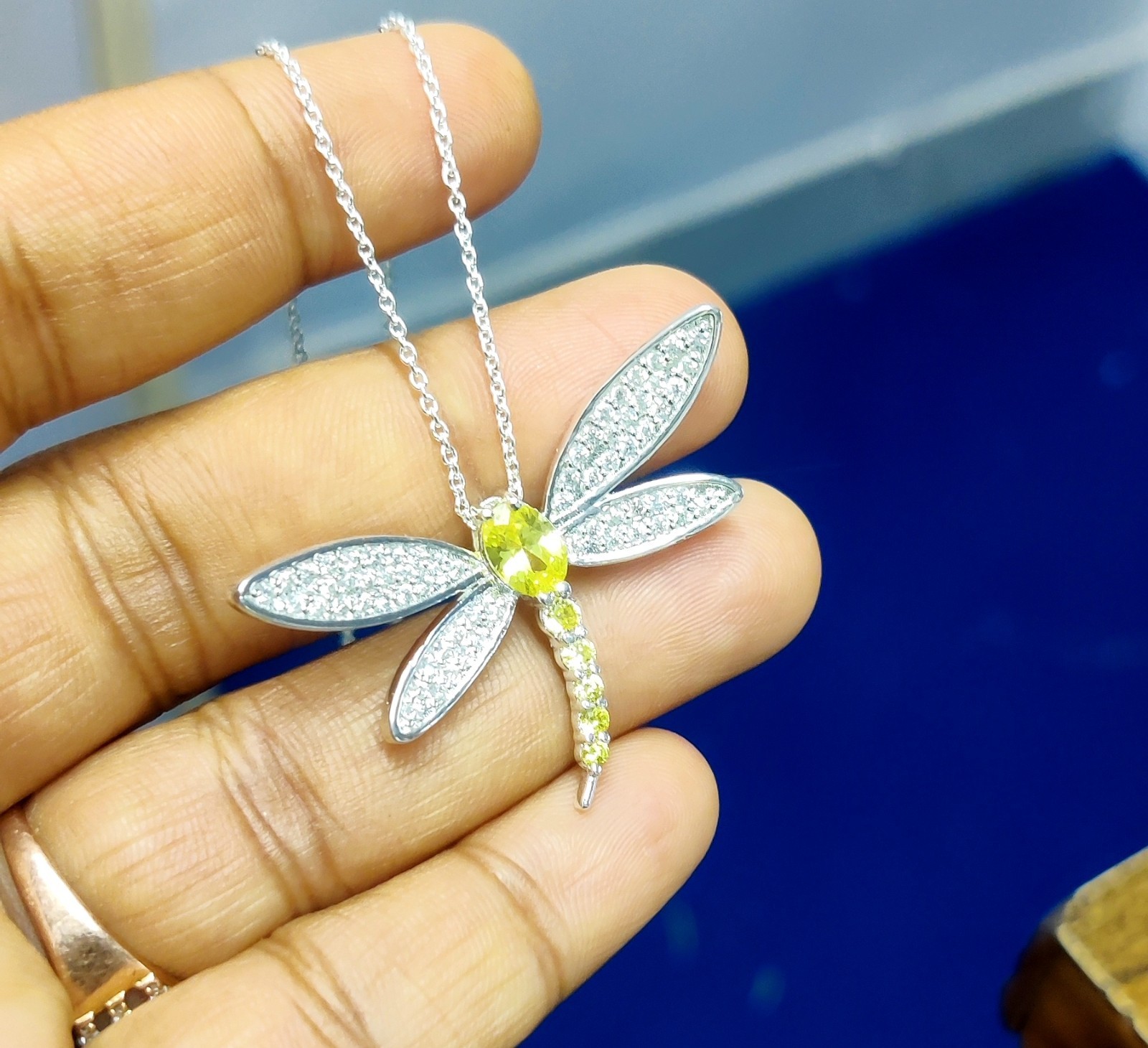 2.50Ct Oval Cut Lab Created Citrine Dragonfly Pendant 14K White Gold Plated