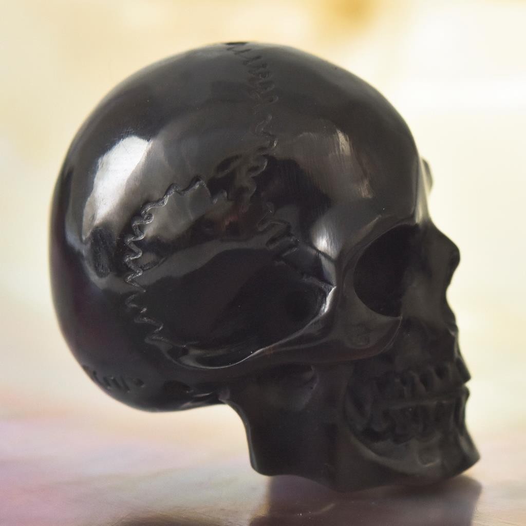 27.22mm Carved Black Horn Human Skull Bead Vertical Drill Jewelry Supply 6.90g