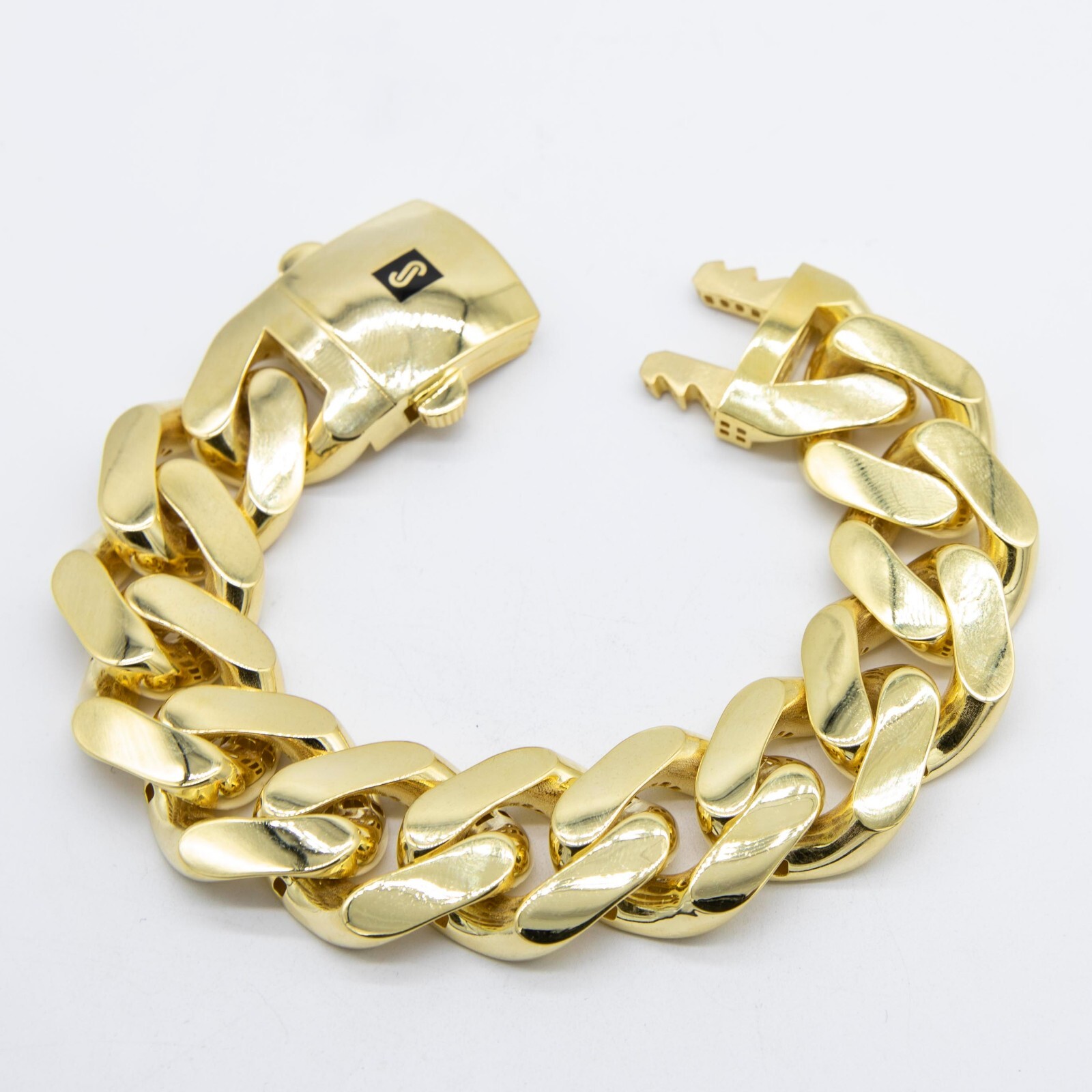24mm Miami Cuban Royal Link Plain Box Clasp Bracelet Real 10K Yellow Gold 8.5″
