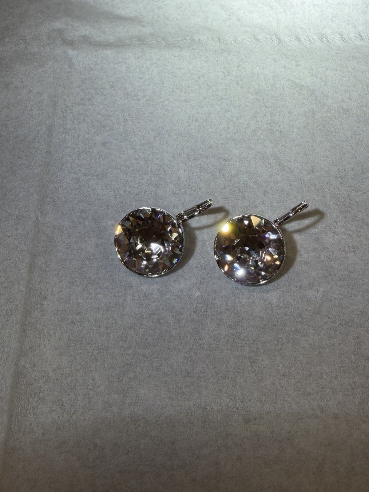 Swarovski Bella Clear Round Crystal Earrings Silver Tone Authentic Big size