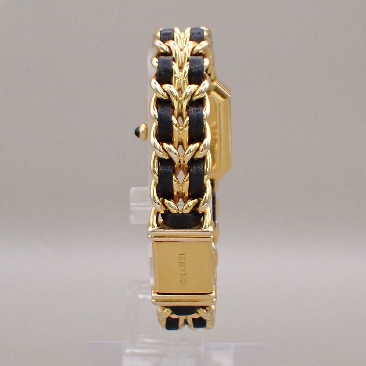 CHANEL Logo Premiere Watch H0001 # L Quartz Gold Plated Leather GHW 690RK949