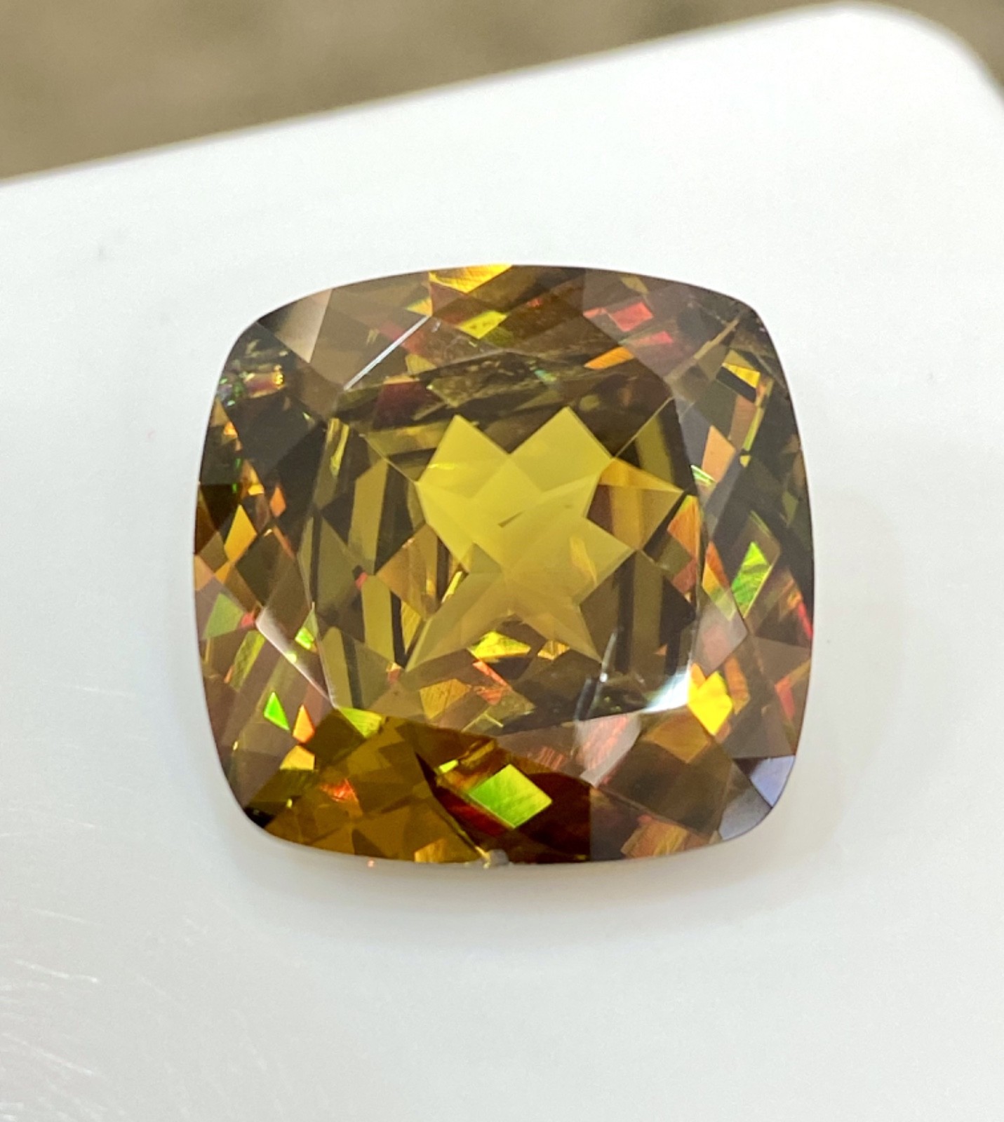 Natural 23.10ct Chrome Sphene, Cushion Cut Large Green Sphene (Titanite), Loose.