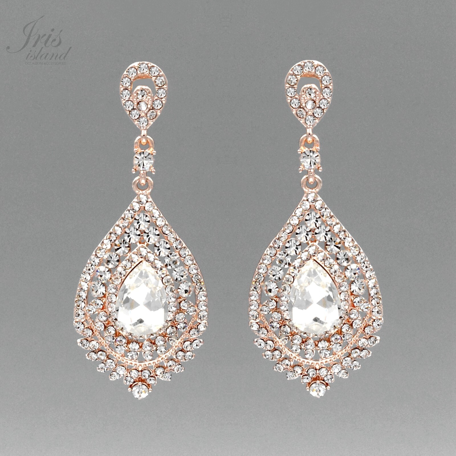 Wedding Bridal Earrings Drop Dangle Rose Gold Plated Clear Crystal Jewelry 2130