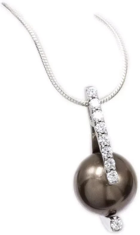 925 Silver Ladies Pendant with Sz/Glass Bead Beads Brown Round Sparkle