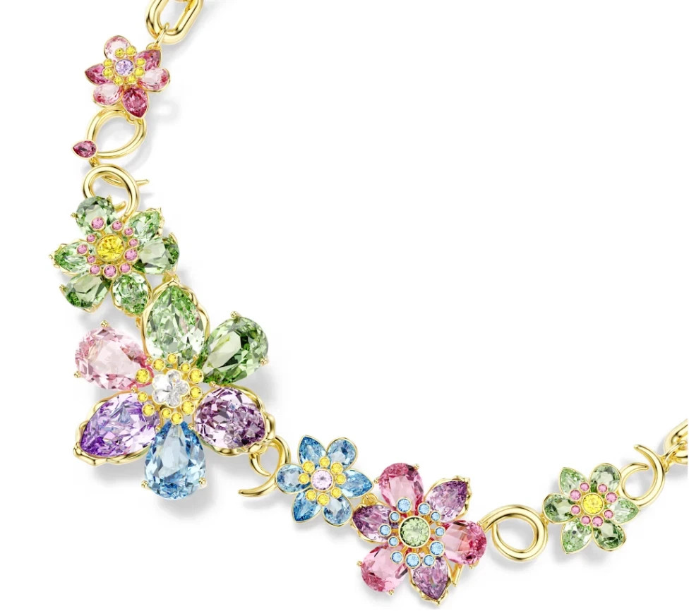 Swarovski Idyllia necklace Mixed cuts, Flower, Multicolored, Gold-tone plated