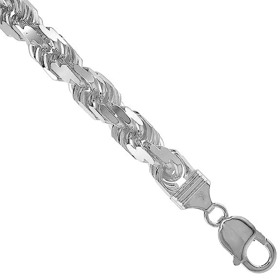 8mm Sterling Silver D/C Rope Chain Necklaces Bracelets Handmade Italy 8 to 30 in