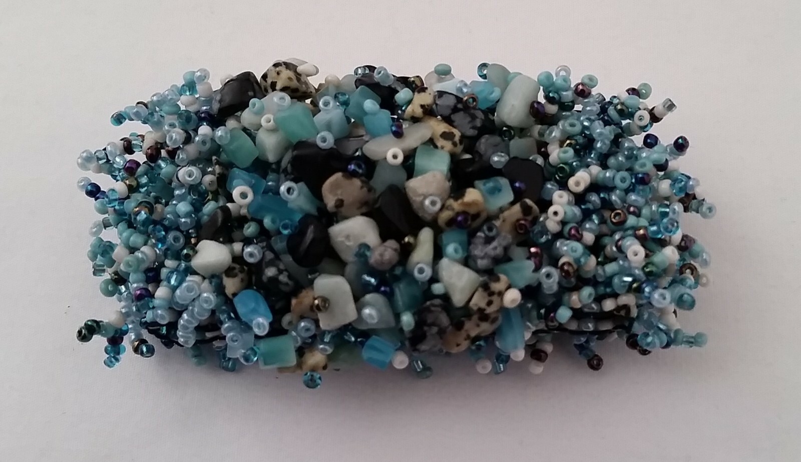 Handmade Bracelet GLASS BEADS AQUA BLUE TURQUOISE PEACOCK BEIGE JASPER 6 inch