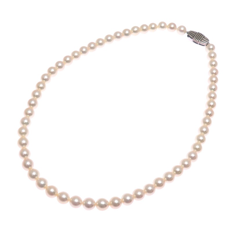 MIKIMOTO Akoya Pearl Necklace 7-7.5mm K18 18K White Gold Womens Authentic