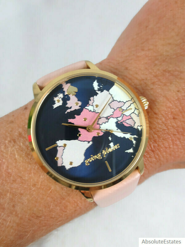 NEW Kate Spade Metro Travel Map Navy Nude Pink Gold Watch KSW9039 Going Places