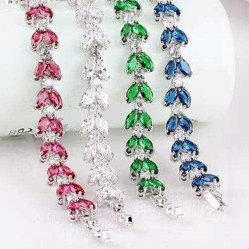 925 Sterling Silver Marquise Shape Emerald Wedding Tennis Bracelet For Women