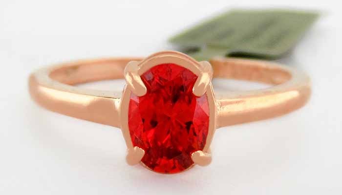 LAB CREATED 1.08 Cts PADPARADSCHA SAPPHIRE RING 14K ROSE GOLD PLATED (.925)