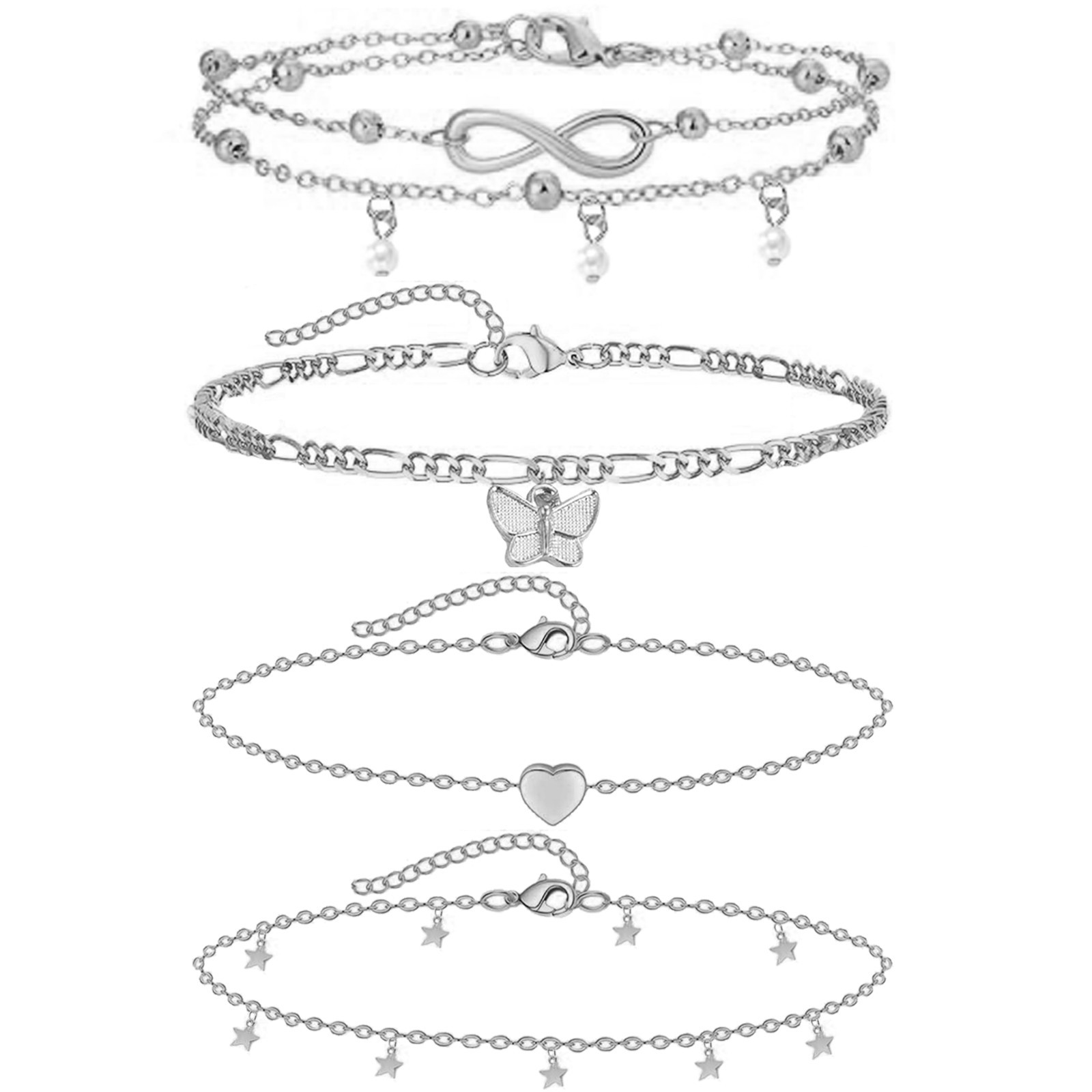 14K Gold & Silver Plated Anklet Set for Women, Fashionable Ankle Bracelets