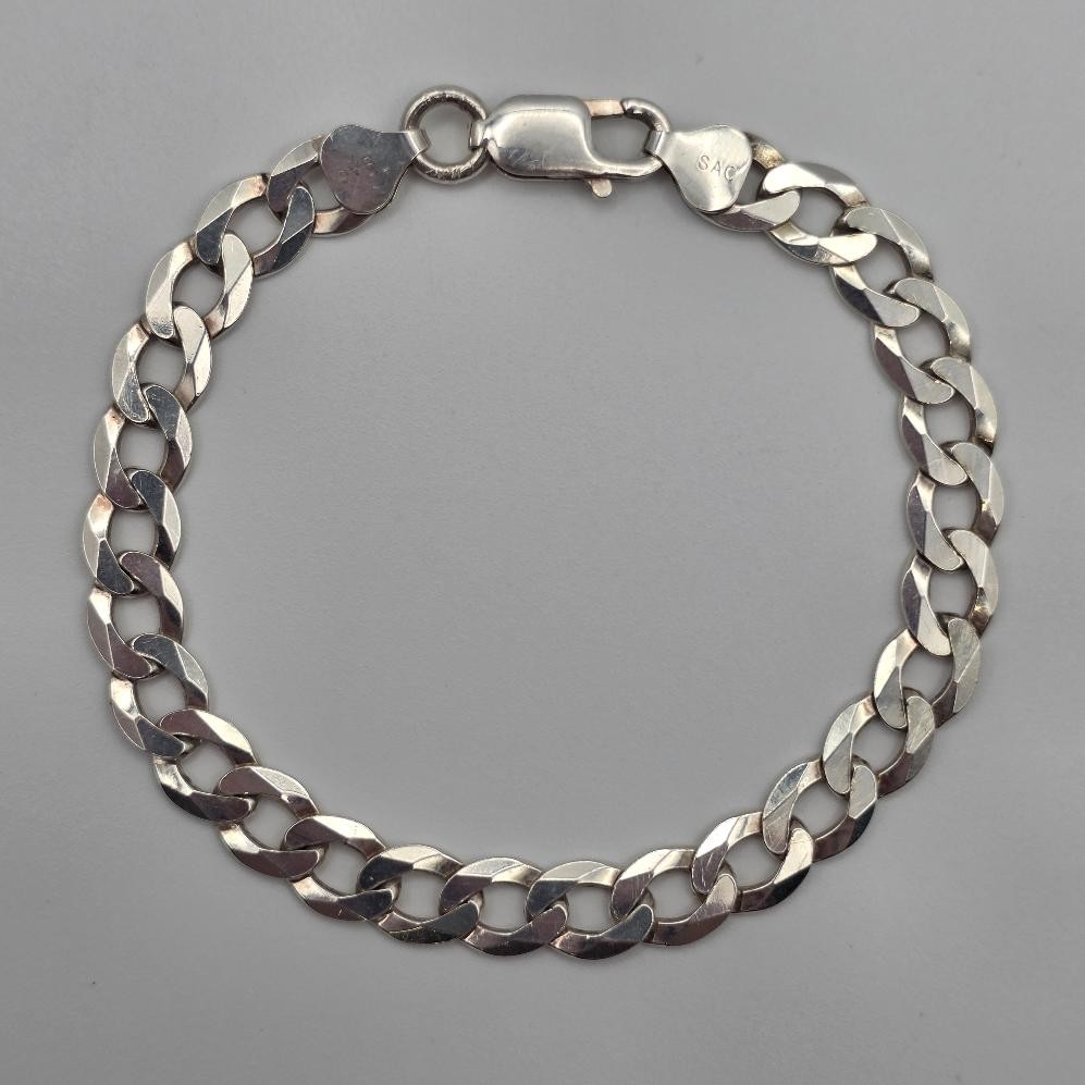 SAC 8″ 925 Sterling Silver 7.5mm Diamond-Cut Curb Link Chain Bracelet ITALY