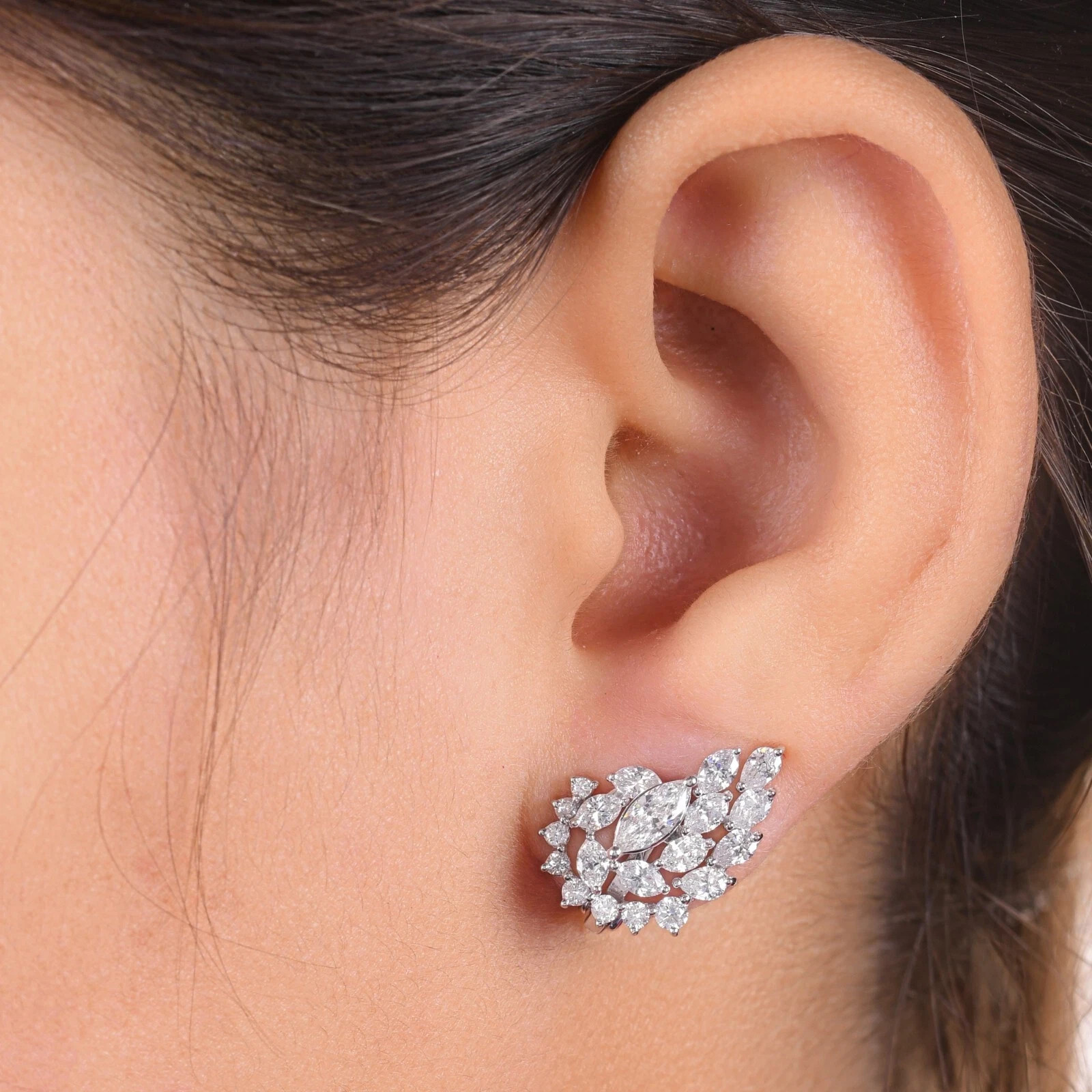 Marquise Cut Natural Diamond Studs Earrings 14k White Gold Birthday Special
