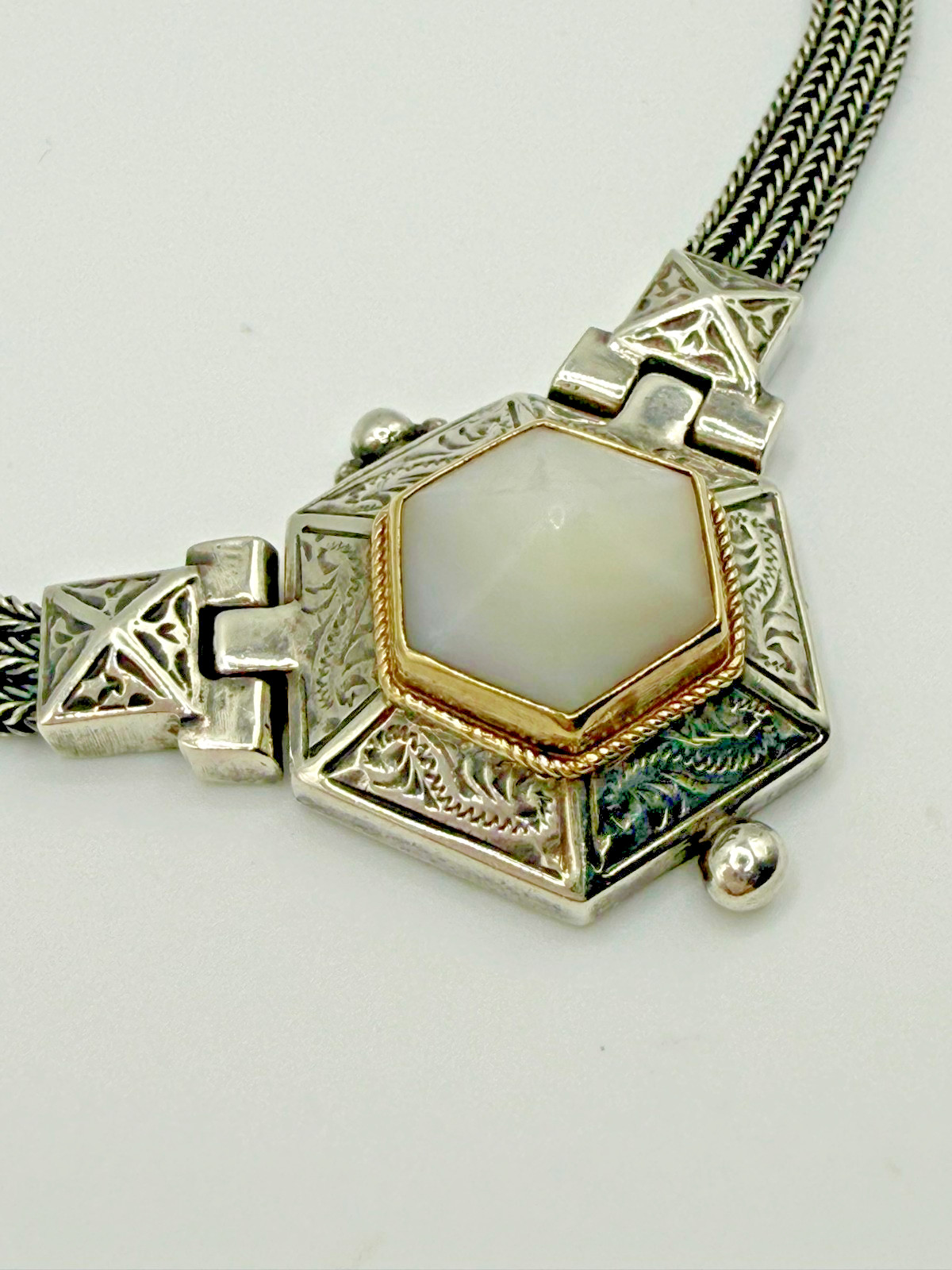 Savati Greek 925 & 22K Gold Byzantine Necklace, Mother of Pearl