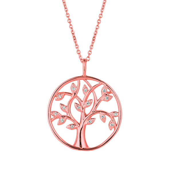 0.11 Carat Natural Diamond Tree Necklace Pendant 14K Rose Gold G SI 18 inches