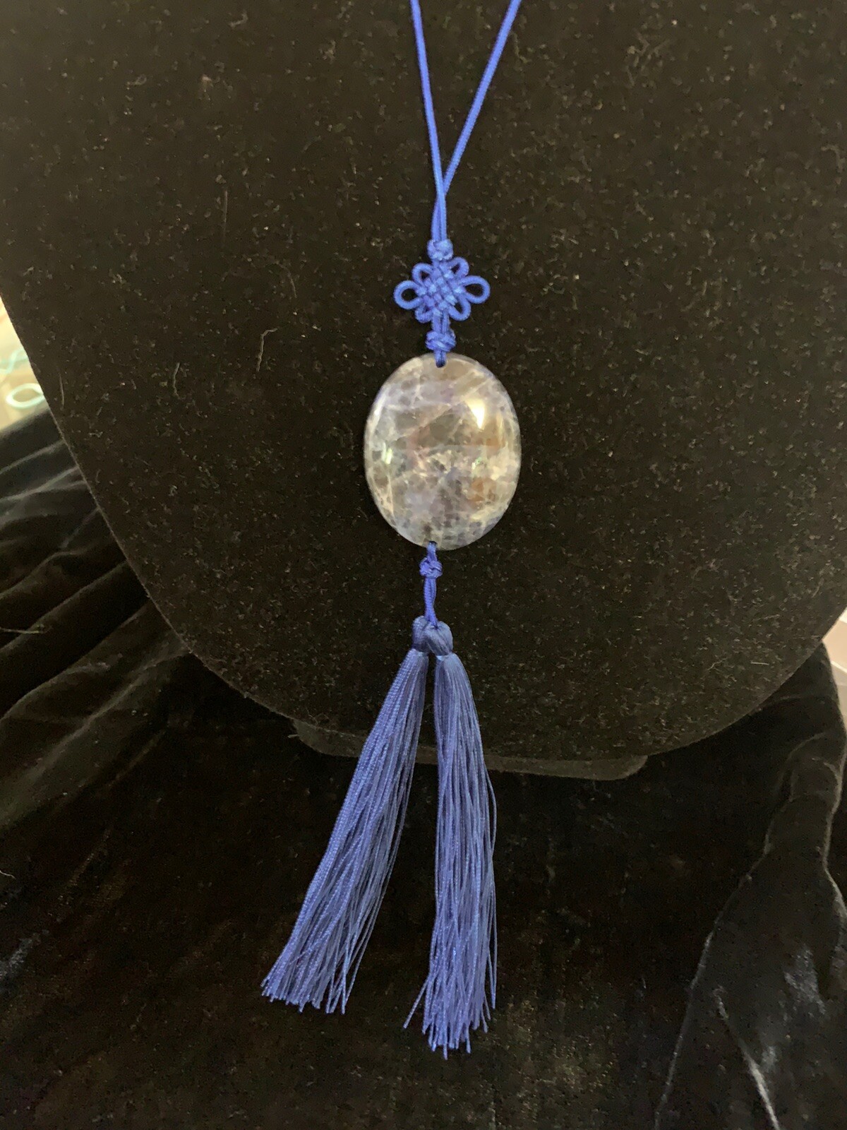 21″ VINTAGE CHINESE EXPORT BLUE SODALITE GEMSTONE TASSEL PENDANT NECKLACE