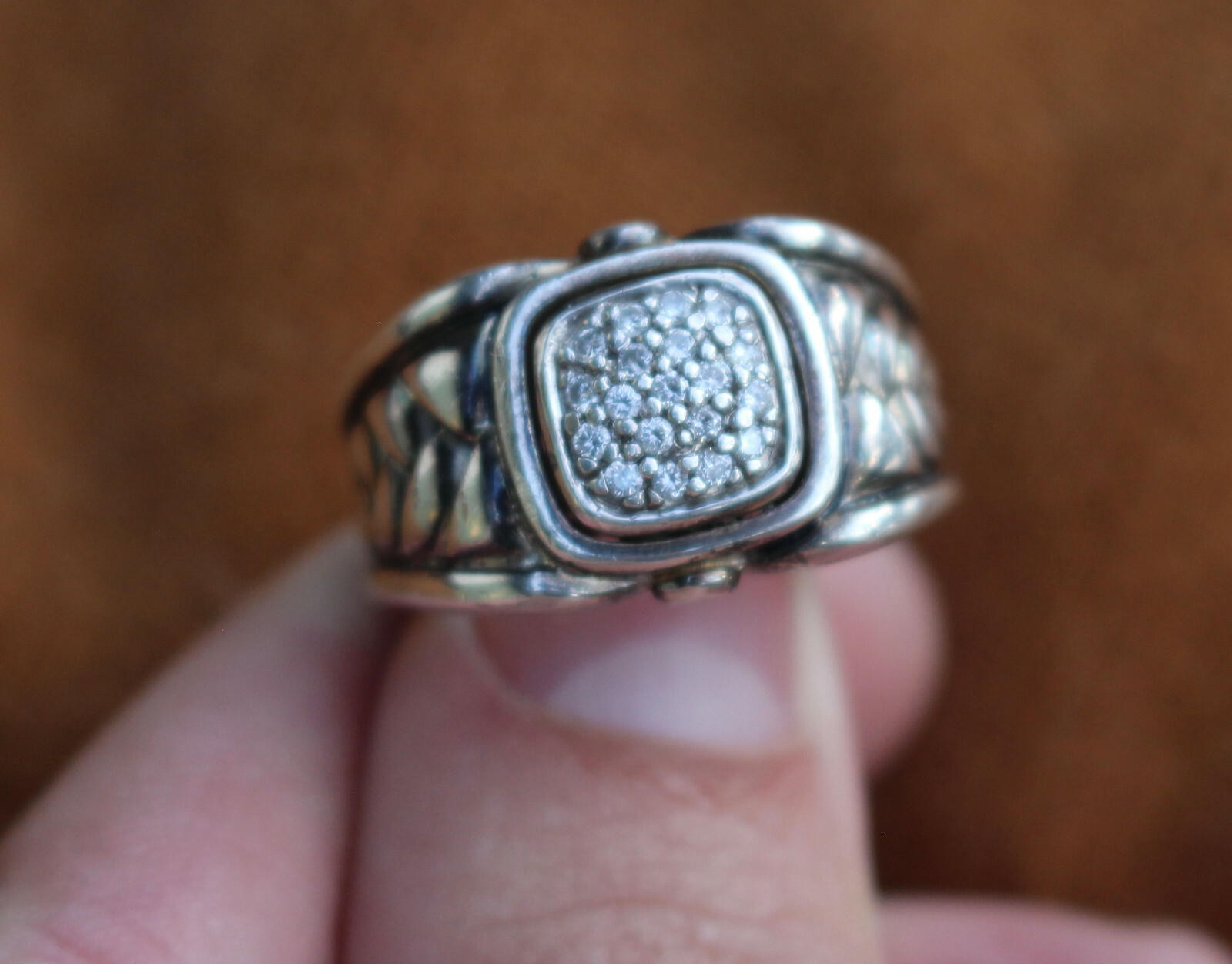 Scott Kay Sterling Silver Weave Braid Pave Diamond Wedding Engagement Ring Sz. 7
