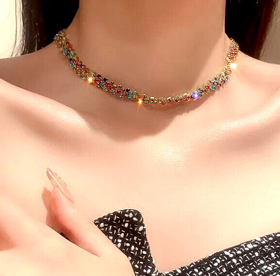 Diva Edgy COLORFUL Rhinestone CHOKER Betsey Johnson HIP HOP Night Club Necklace