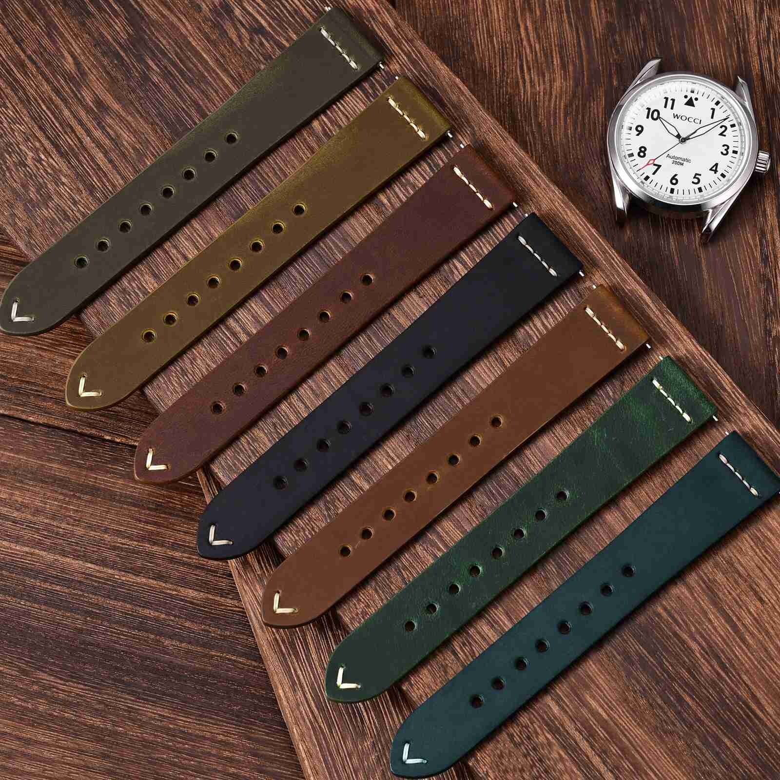 WOCCI Top Grain Leather Watch Band 17 18 19 20 21 22 24 26mm Men Watch Strap