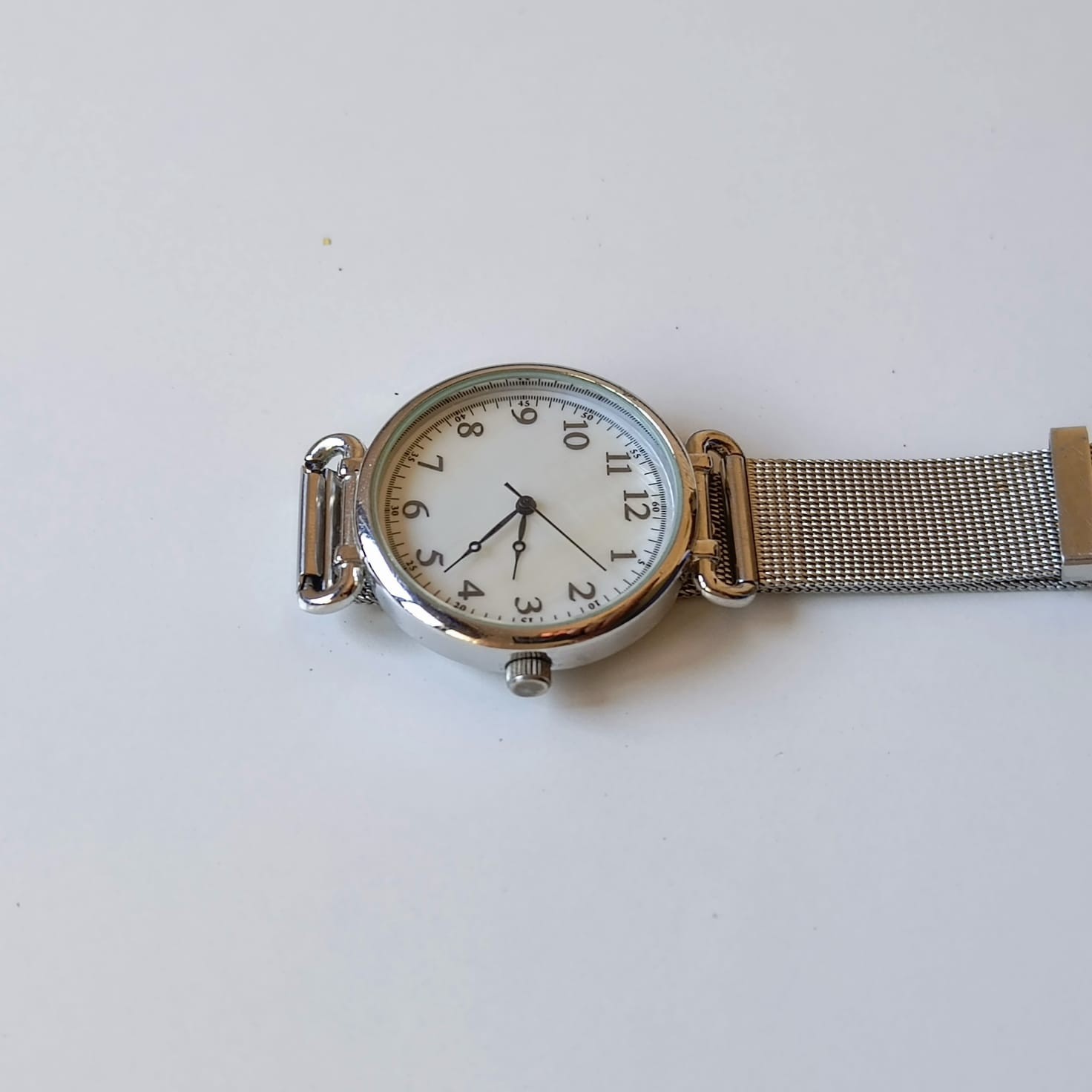 Accutime Watch Corp Women’s Silver Tone Mesh Strap Watch White Dial Japan Movt W